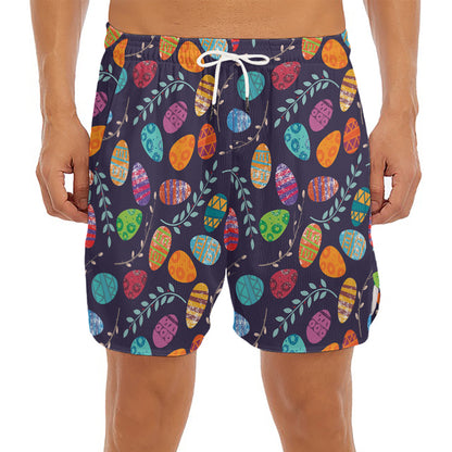 Colorful Easter Eggs Pattern Print Men's Split Running Shorts