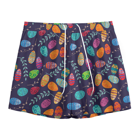 Colorful Easter Eggs Pattern Print Mesh Shorts