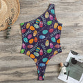 Colorful Easter Eggs Pattern Print One Shoulder Bodysuit