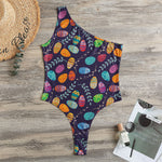 Colorful Easter Eggs Pattern Print One Shoulder Bodysuit