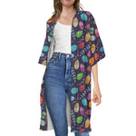 Colorful Easter Eggs Pattern Print Open Front Beach Cover Up