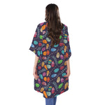 Colorful Easter Eggs Pattern Print Open Front Beach Cover Up