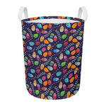 Colorful Easter Eggs Pattern Print Round Laundry Basket
