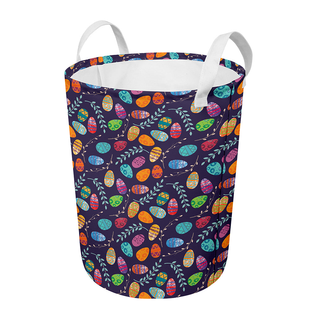 Colorful Easter Eggs Pattern Print Round Laundry Basket