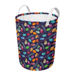 Colorful Easter Eggs Pattern Print Round Laundry Basket