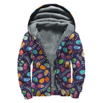 Colorful Easter Eggs Pattern Print Sherpa Lined Zip Up Hoodie