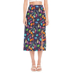 Colorful Easter Eggs Pattern Print Side Slit Midi Skirt