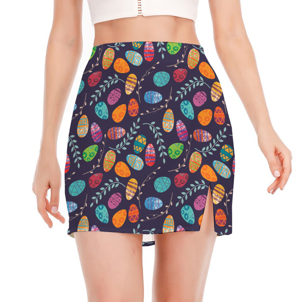 Colorful Easter Eggs Pattern Print Side Slit Mini Skirt