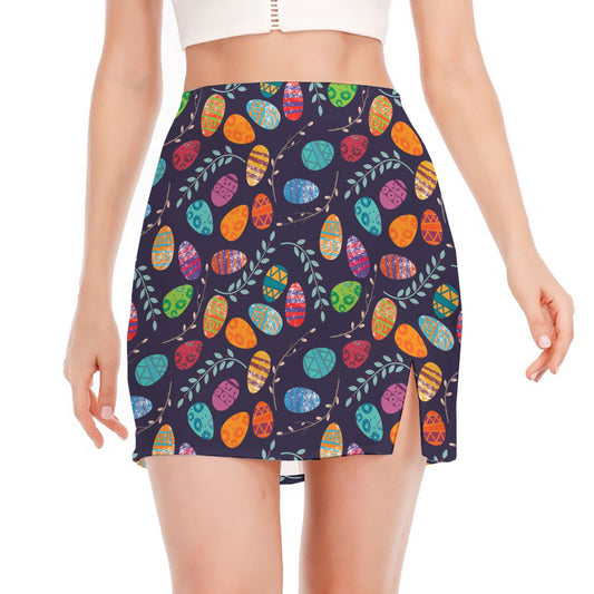 Colorful Easter Eggs Pattern Print Side Slit Mini Skirt