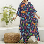 Colorful Easter Eggs Pattern Print Silk V-Neck Kaftan Dress