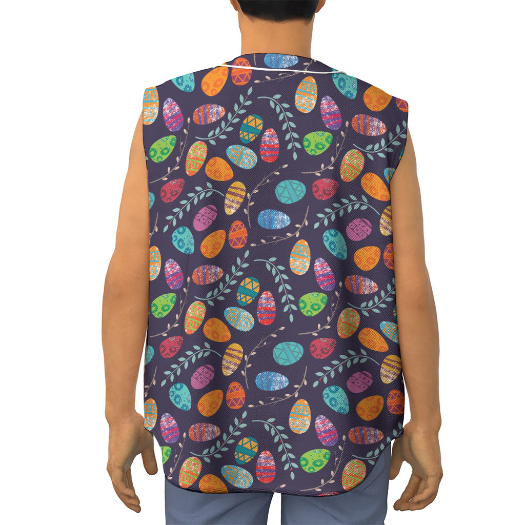 Colorful Easter Eggs Pattern Print Sleeveless Baseball Jersey