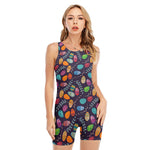 Colorful Easter Eggs Pattern Print Sleeveless One Piece Swimsuit