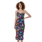 Colorful Easter Eggs Pattern Print Slim Fit Midi Cami Dress