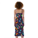Colorful Easter Eggs Pattern Print Slim Fit Midi Cami Dress