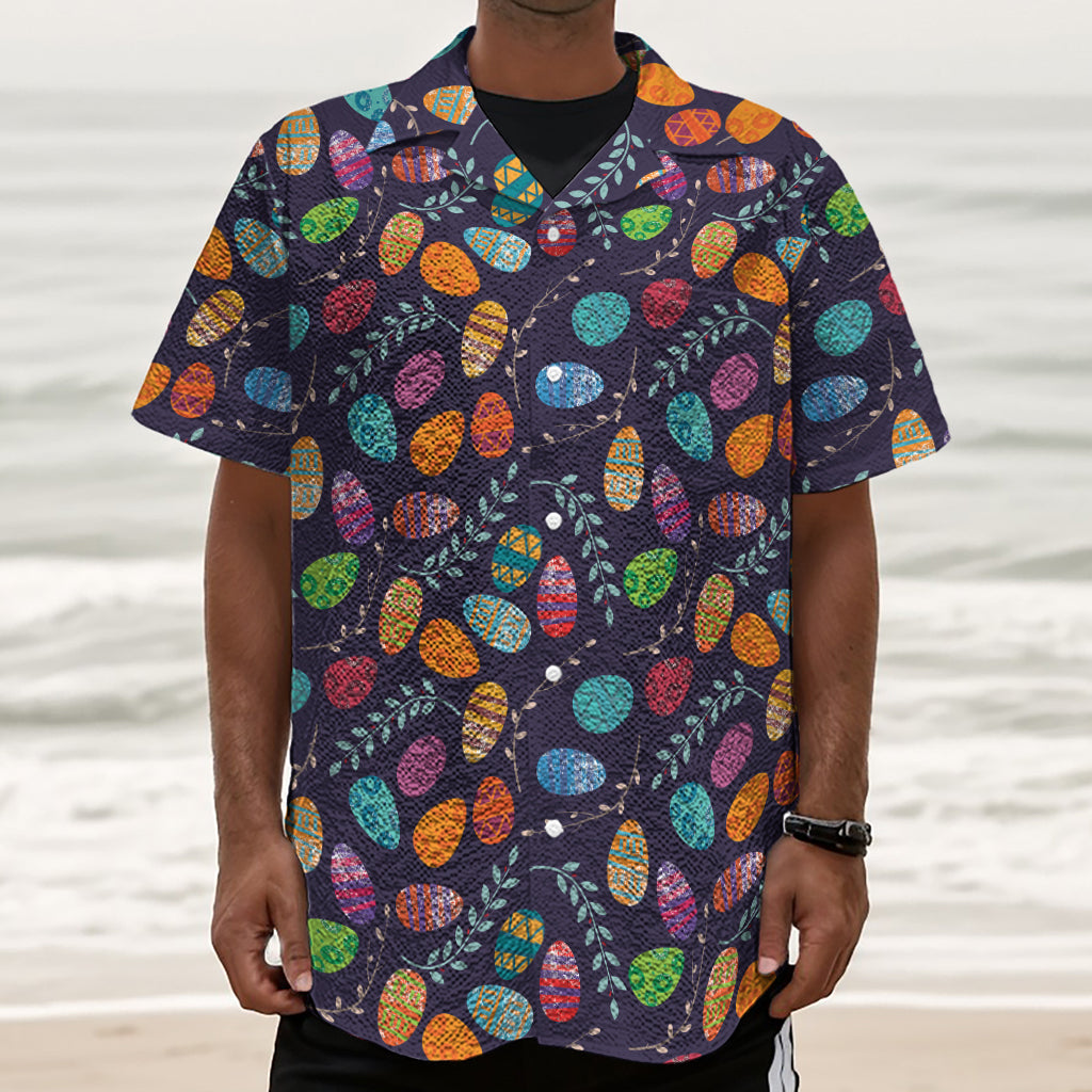 Colorful Easter Eggs Pattern Print Textured Short Sleeve Shirt
