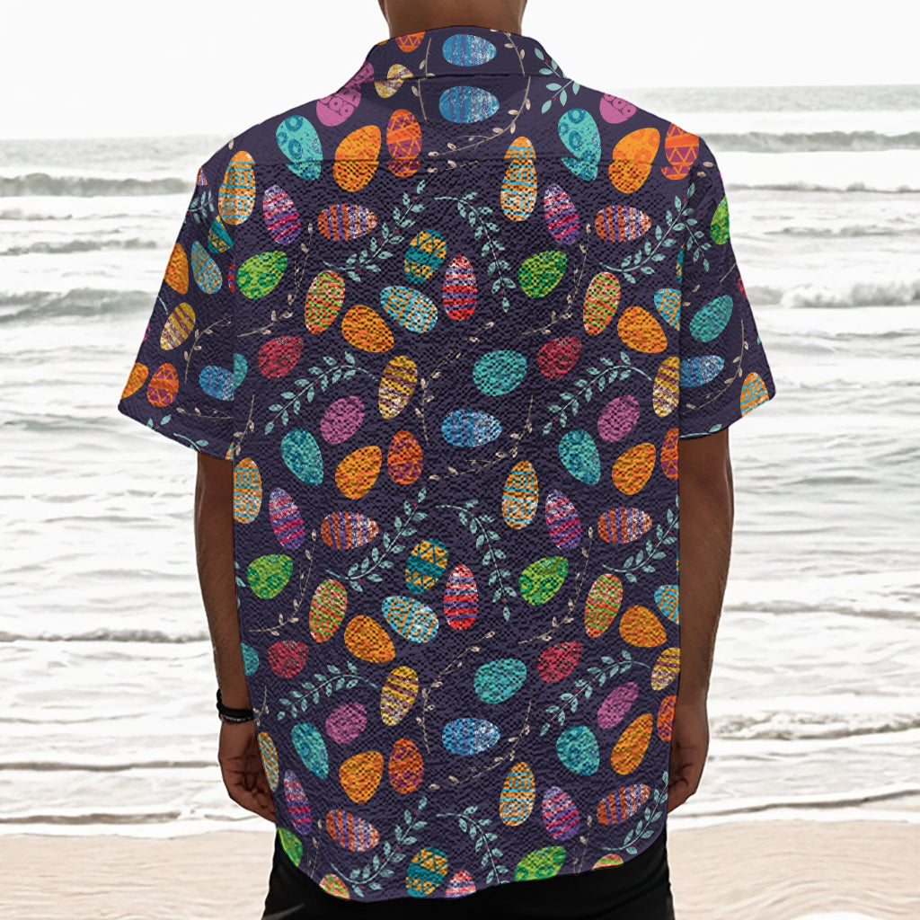Colorful Easter Eggs Pattern Print Textured Short Sleeve Shirt