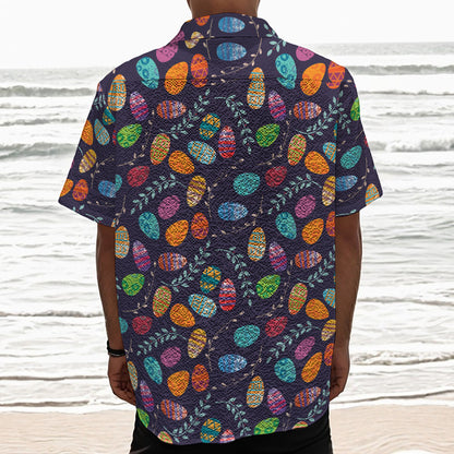 Colorful Easter Eggs Pattern Print Textured Short Sleeve Shirt