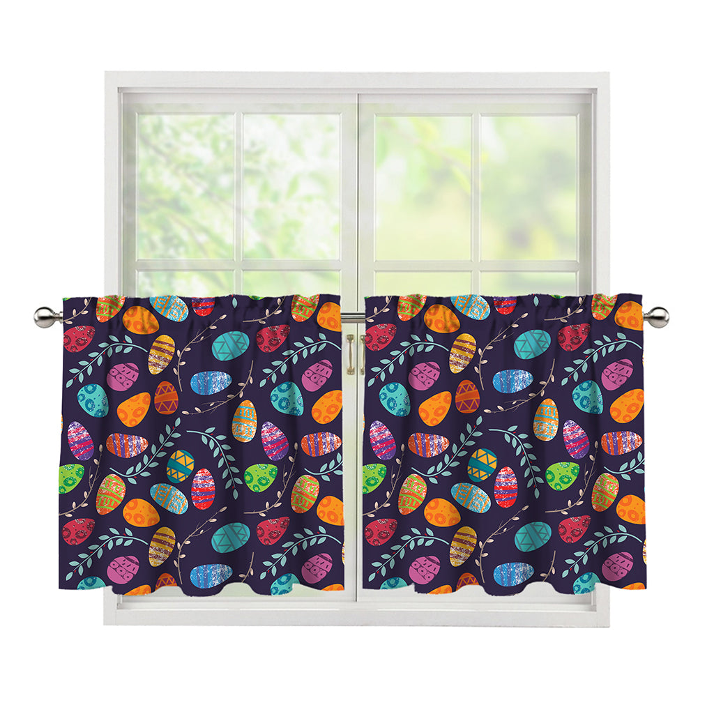 Colorful Easter Eggs Pattern Print Tier Curtains