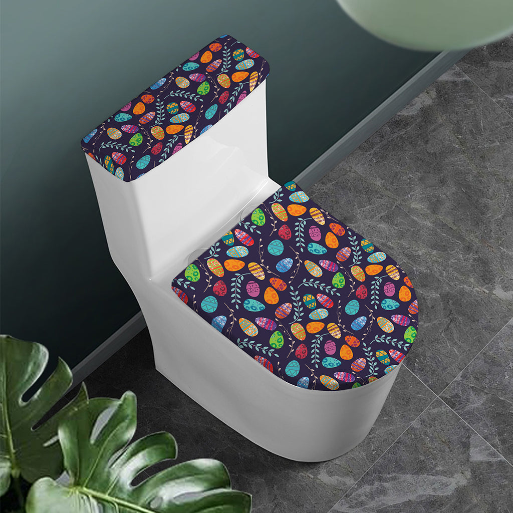Colorful Easter Eggs Pattern Print Toilet Lid And Tank Cover Set