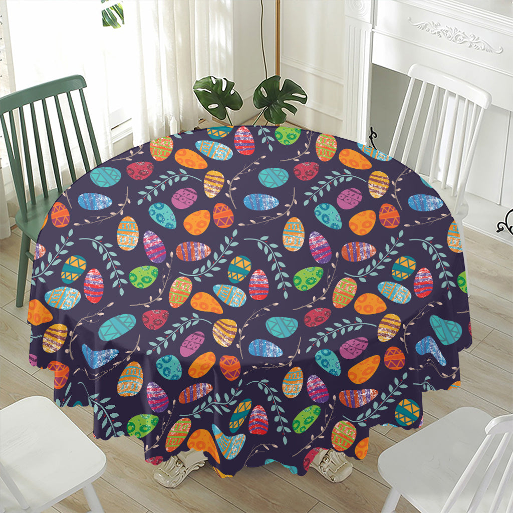 Colorful Easter Eggs Pattern Print Waterproof Round Tablecloth