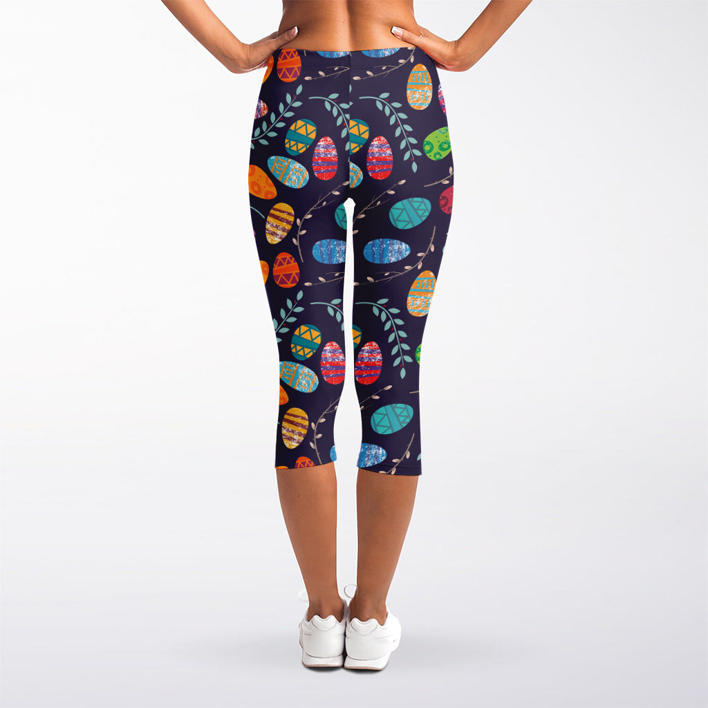 Colorful Easter Eggs Pattern Print Women's Capri Leggings