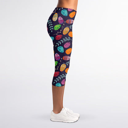 Colorful Easter Eggs Pattern Print Women's Capri Leggings