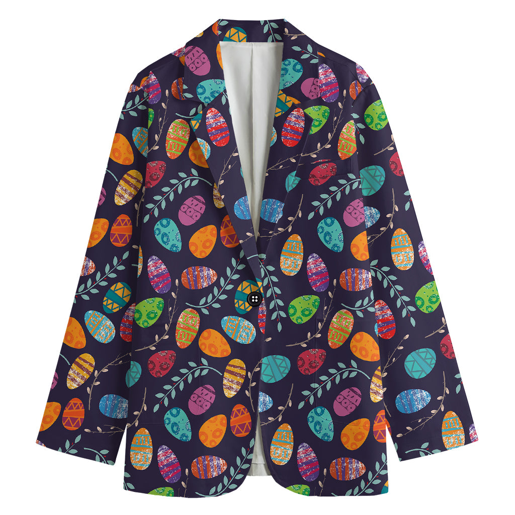 Colorful Easter Eggs Pattern Print Women's Cotton Blazer