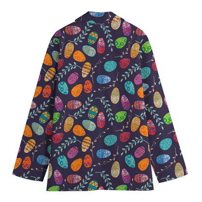 Colorful Easter Eggs Pattern Print Women's Cotton Blazer