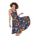 Colorful Easter Eggs Pattern Print Sleeveless Knee Length Dress