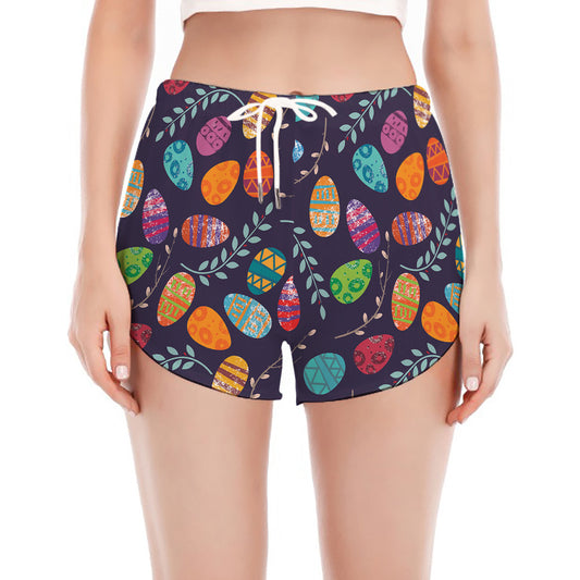 Colorful Easter Eggs Pattern Print Women's Split Running Shorts