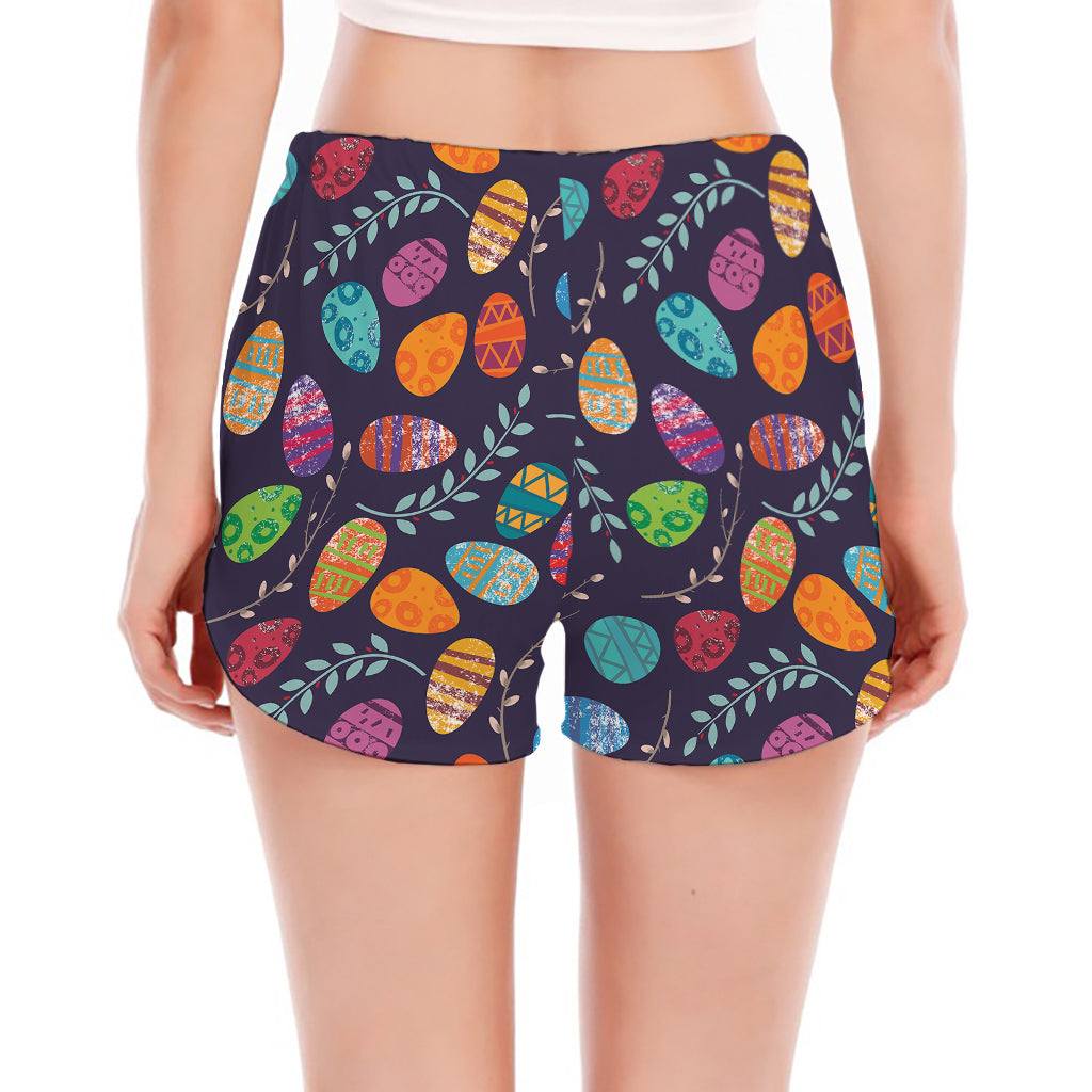 Colorful Easter Eggs Pattern Print Women's Split Running Shorts
