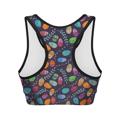 Colorful Easter Eggs Pattern Print Women's Sports Bra
