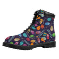 Colorful Easter Eggs Pattern Print Padded Collar Lace Up Boots