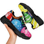 Colorful Easter Eggs Print Black Chunky Shoes