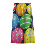 Colorful Easter Eggs Print Cotton Front Slit Maxi Skirt