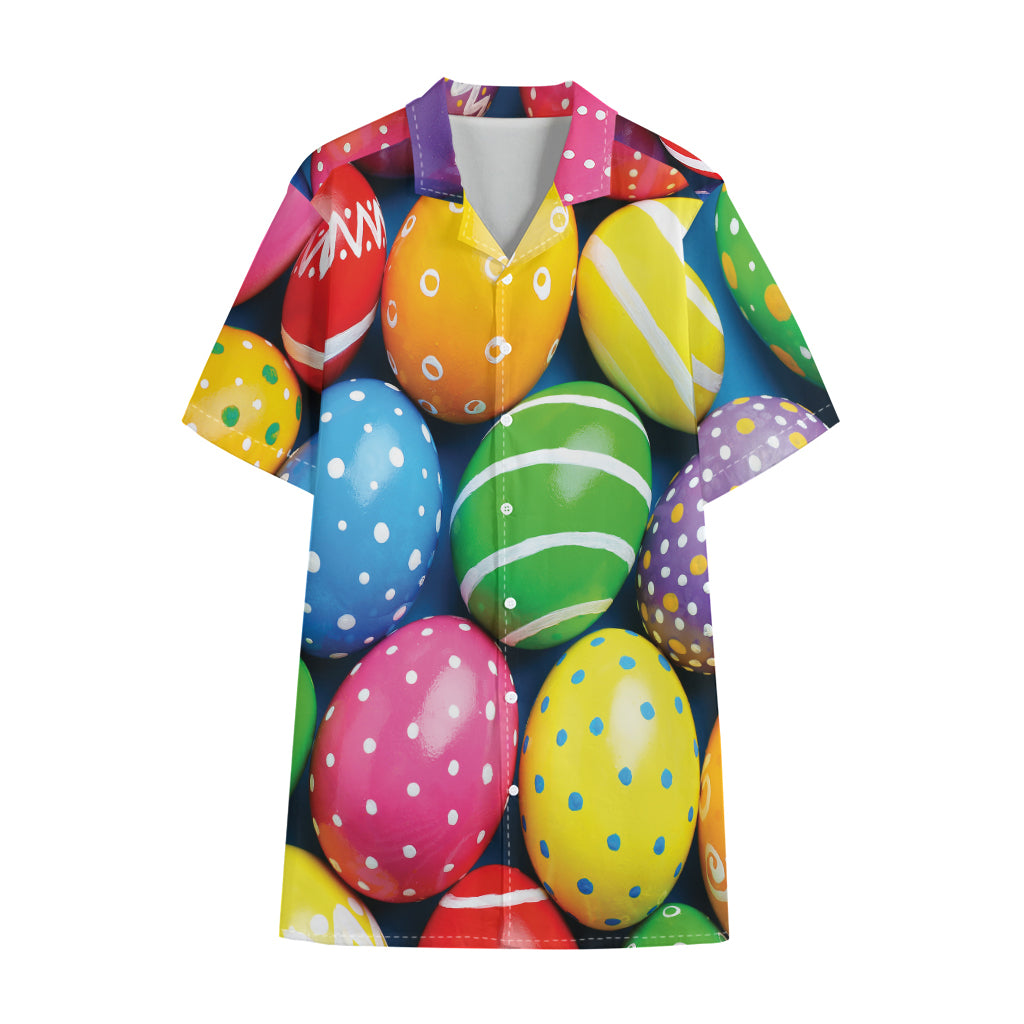 Colorful Easter Eggs Print Cotton Hawaiian Shirt