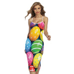 Colorful Easter Eggs Print Cross Back Cami Dress