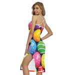 Colorful Easter Eggs Print Cross Back Cami Dress