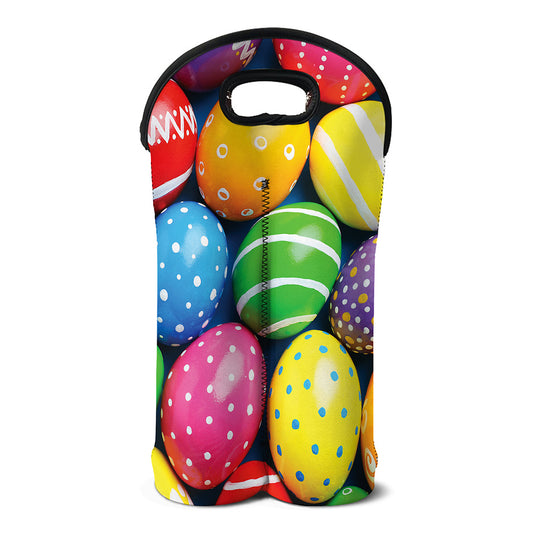 Colorful Easter Eggs Print Double Neoprene Wine Tote