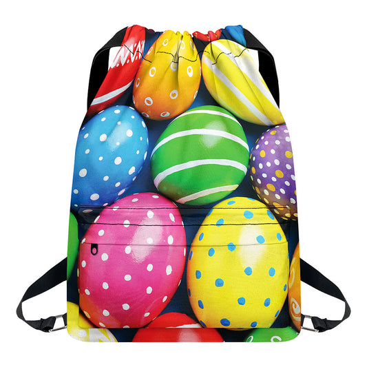 Colorful Easter Eggs Print Drawstring Backpack
