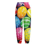 Colorful Easter Eggs Print Fleece Lined Knit Pants