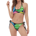 Colorful Easter Eggs Print Halter Scoop Tie Side Bikini
