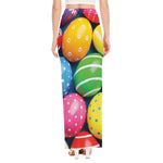 Colorful Easter Eggs Print High Slit Maxi Skirt