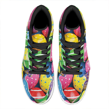 Colorful Easter Eggs Print High Top Leather Sneakers