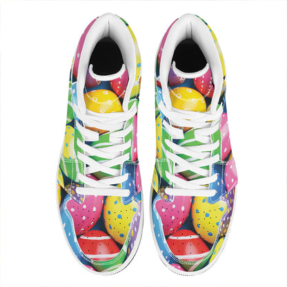 Colorful Easter Eggs Print High Top Leather Sneakers