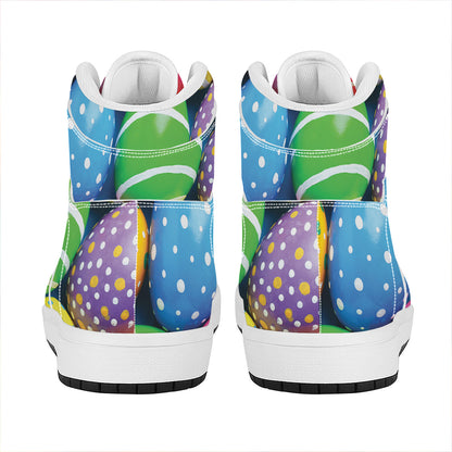 Colorful Easter Eggs Print High Top Leather Sneakers