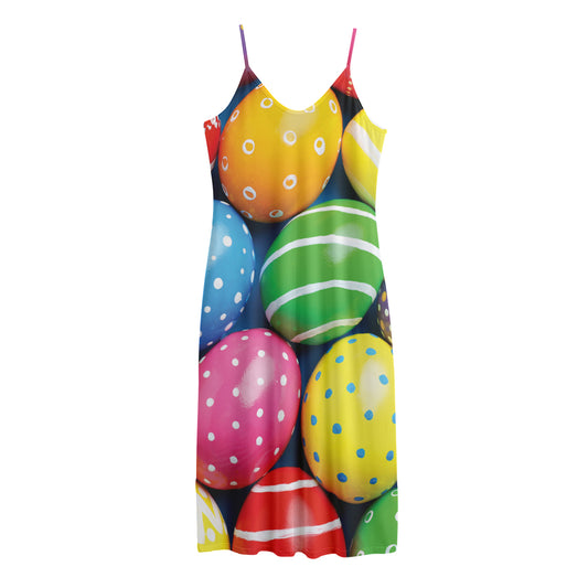 Colorful Easter Eggs Print Jersey Midi Cami Dress