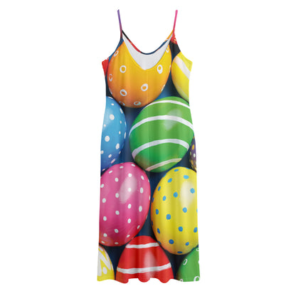 Colorful Easter Eggs Print Jersey Midi Cami Dress
