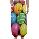 Colorful Easter Eggs Print Lantern Pants