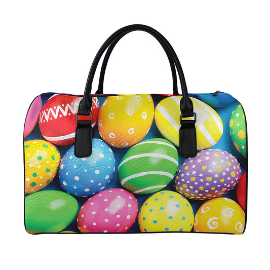 Colorful Easter Eggs Print Leather Duffle Bag